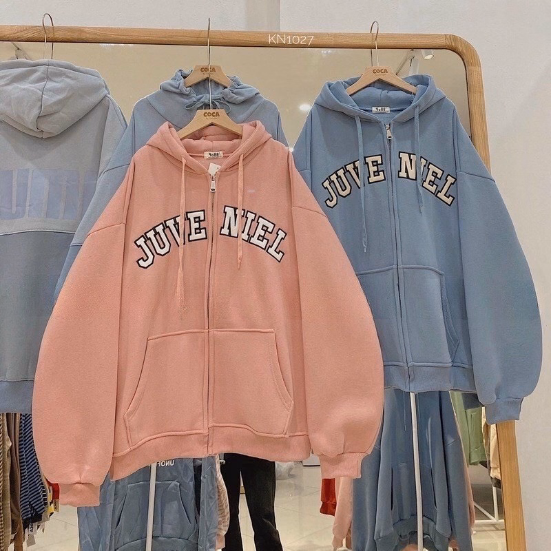 Áo Khoác Nỉ Bông Mềm Form Rộng Juve Niel Có Khóa Kéo Thời Trang Màu Hông/ Xanh Sht15 - Minh Hà House - Ảnh 2