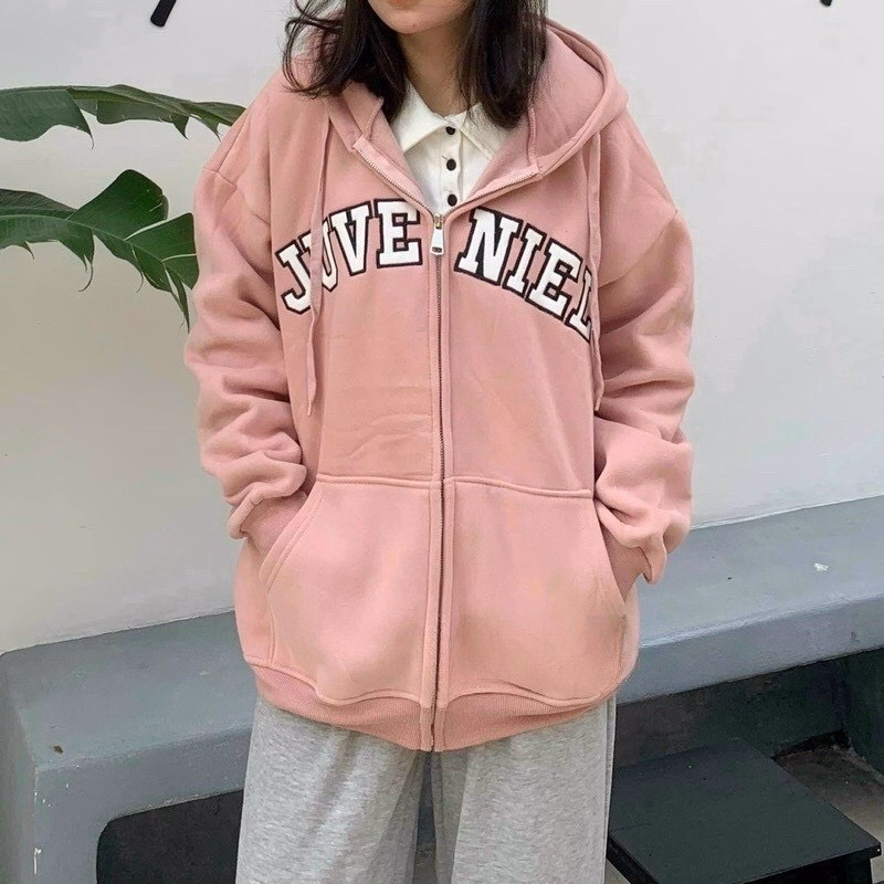 Áo Khoác Nỉ Bông Mềm Form Rộng Juve Niel Có Khóa Kéo Thời Trang Màu Hông/ Xanh Sht15 - Minh Hà House