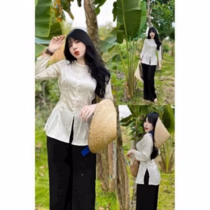 Set Bộ Áo Dài Gấm Dịu Dàng Nữ Tính V482 - Haka Mây