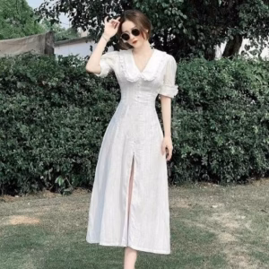 Đầm Dự Tiệc Đính Nút Cổ Bèo Sang Chảnh V484 - Haka Mây