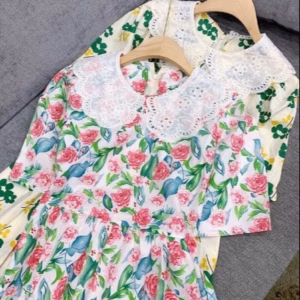 Váy Babydoll Họa Tiết Hoa Cổ Bèo Cute V489 - Haka Mây