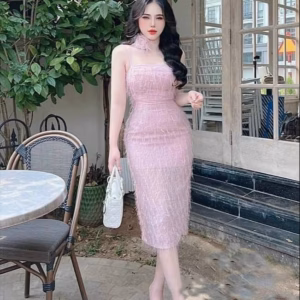 Đầm Lông Vũ Ôm Body Buột Hoa Cổ Sang Chảnh V512 - Haka Mây