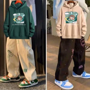 Combo Áo Thun Hoodie Maruko Và Quần Dài Ống Rút Họa Tiết Họa Hình Nam Nữ Unisex - Ausa House