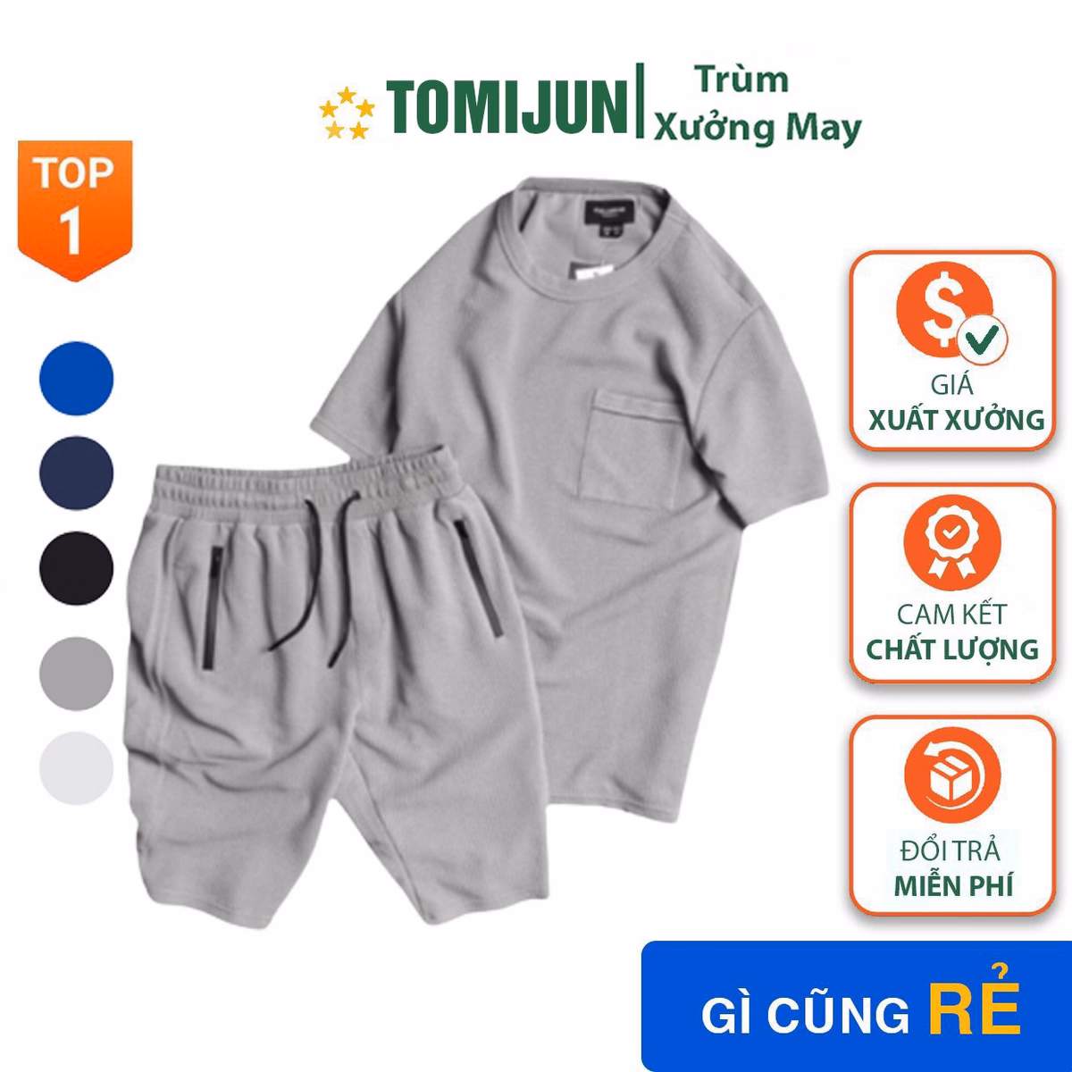 Bộ Quần Áo Thể Thao Nam Cộc Tay Chất Cotton Xốp Thái Mềm Mịn Thoáng Mát Mặc Nhà Đi Chơi Tj05 - Tomijun.Vn