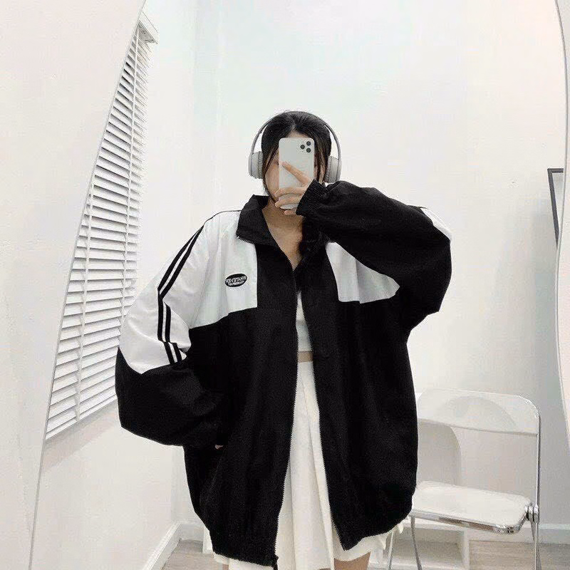 Áo Khoác Dù Nam Nữ Form Rộng Chữ Thêu Whatever Chạy Sọc Tay Màu Đen Sht38 - Minh Hà House - Ảnh 3