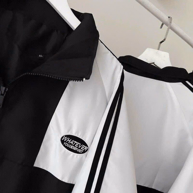 Áo Khoác Dù Nam Nữ Form Rộng Chữ Thêu Whatever Chạy Sọc Tay Màu Đen Sht38 - Minh Hà House - Ảnh 5