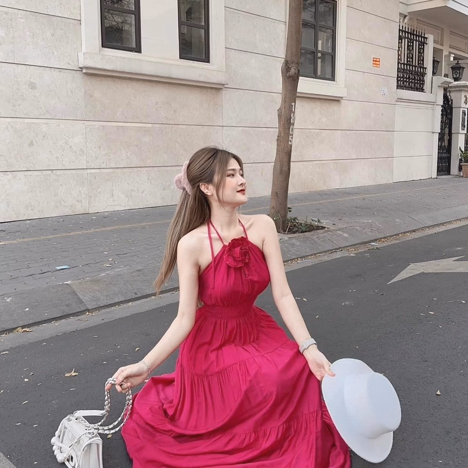 Đầm Maxi Đính Hoa Hồng Cột Dây Cổ Yếm S15- Nana House - Ảnh 6