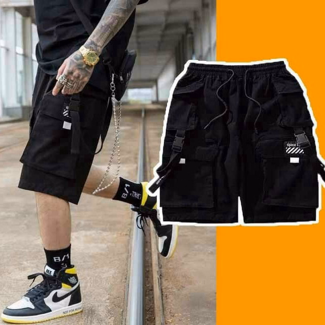 Quần Short Nam Kaki Túi Sọc Chéo Hộp Phản Quang Phối Dây Co Giãn - Ausa House