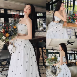 Set Bộ Váy Nữ Áo Moking 2 Dây Xếp Li Ngực Mix Chân Váy Xòe Hoa Dd521 - Nana House