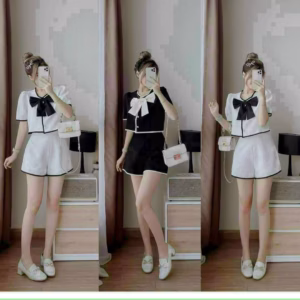 Set Đồ Bộ Nữ Áo Crotop Phối Viền Đính Nơ Đơn Giản Dd001 - Nana House