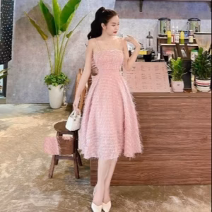 Đầm Nữ Chất Lông Vũ 2 Dây Có Mút Ngực Dáng Xòe Siêu Xinh T584 - Lisa