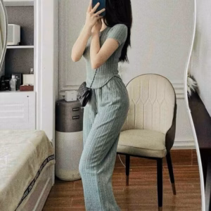 Set Bộ Đồ Thun Gân Cổ Tròn Tay Ngắn Quần Dài M466 - Lisa
