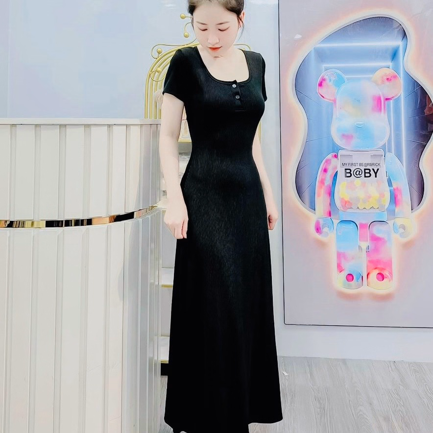 Đầm Nữ Ôm Body Tay Ngắn Dáng Dài Xòe Chất Thun Gân Dd670 - Nana House - Ảnh 5