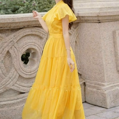 Đầm Nữ Cổ Tròn Tay Bèo Dáng Maxi Xòe Chất Voan Chingfon 2 Lớp V555 - Lisa - Ảnh 6