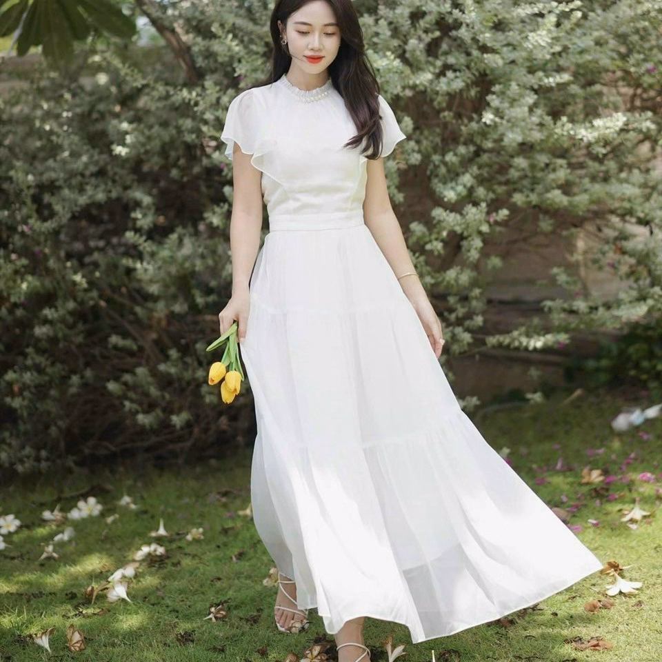 Đầm Nữ Cổ Tròn Tay Bèo Dáng Maxi Xòe Chất Voan Chingfon 2 Lớp V555 - Lisa - Ảnh 11