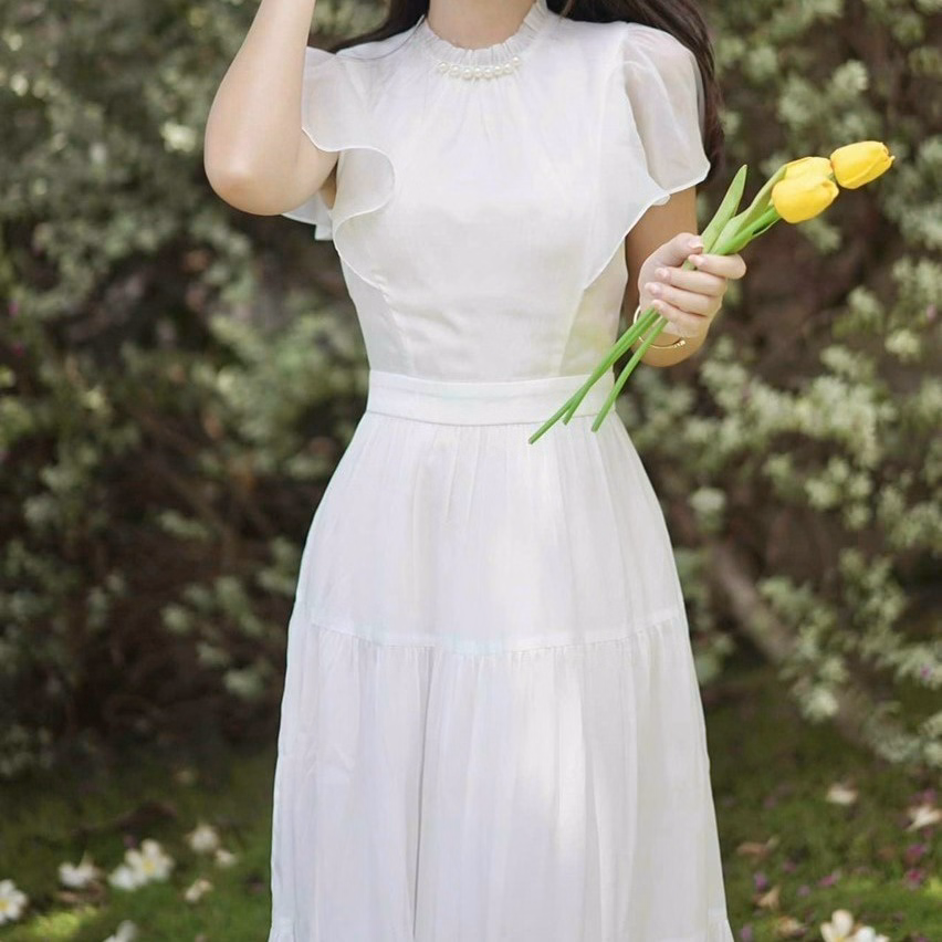 Đầm Nữ Cổ Tròn Tay Bèo Dáng Maxi Xòe Chất Voan Chingfon 2 Lớp V555 - Lisa - Ảnh 10