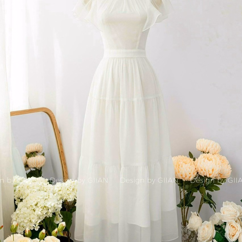 Đầm Nữ Cổ Tròn Tay Bèo Dáng Maxi Xòe Chất Voan Chingfon 2 Lớp V555 - Lisa - Ảnh 9