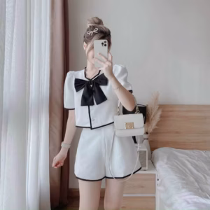 Set Bộ Đùi Áo Viền Kèm Nơ Tay Ngắn + Quần Short T386 - Lisa