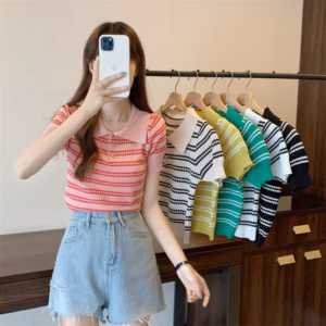 Áo Dệt Kim Nữ Dáng Cổ Bẻ, Họa Tiết Kẻ Ngang Nhiều Màu Slcxa135 - Chipxinhxk