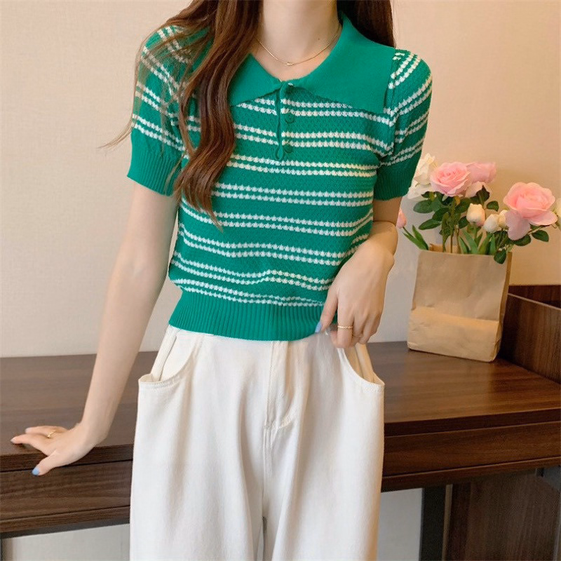 Áo Dệt Kim Nữ Dáng Cổ Bẻ, Họa Tiết Kẻ Ngang Nhiều Màu Slcxa135 - Chipxinhxk - Ảnh 6