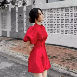 Đầm Cổ Tàu Tay Phồng Chất Cotton Lạnh - Haka Mây