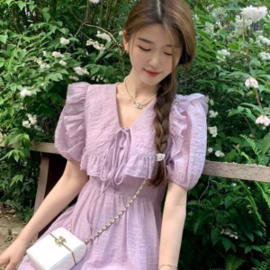 Đầm Cổ Bèo Cột Nơ Cổ - Haka Mây