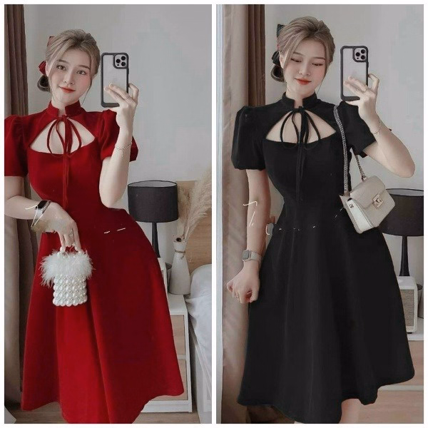 Đầm Xòe Cổ Cột Nơ (Có Mút) - Cloudy Dress