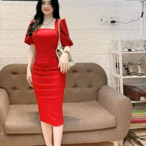 Đầm Body Tay Bồng Cổ Vuông Tôn Dáng V22 - Haka Mây