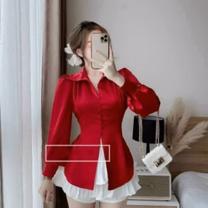 Set Áo Phi Mờ Và Váy Kate Lụa Màu Đen Haka May V23 - Haka Mây