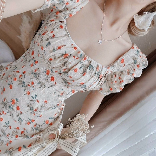 Đầm Lụa Hoa Xếp Ly Ngực ( Có Mút ) V28 - Haka Mây - Ảnh 4