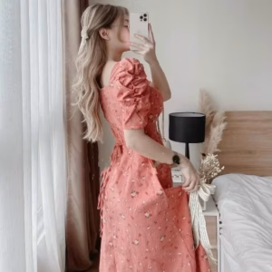 Đầm Lụa Hoa Xếp Ly Ngực ( Có Mút ) V28 - Haka Mây