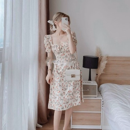 Đầm Lụa Hoa Xếp Ly Ngực ( Có Mút ) V28 - Haka Mây - Ảnh 2