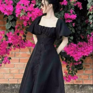 Đầm Maxi Nút Bọc Màu Cà Phê Chất Umi V29 - Haka Mây