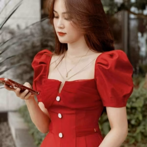 Đầm Phối Lưới Đính Nút Chất Tapta Mềm V31- Haka Mây