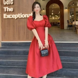 Đầm Xòe Cao Cấp Cotton Lạnh Phối Tơ Sống V32 - Haka Mây