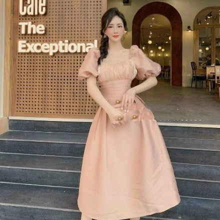 Đầm Xòe Cao Cấp Cotton Lạnh Phối Tơ Sống V32 - Haka Mây - Ảnh 3