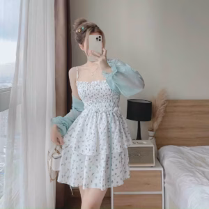 Set Áo Voan Kèm Đầm Xốp In Hoa Nhí ( Váy Có Lót ) V43 - Haka Mây