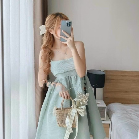 Đầm Xòe Cột Nơ Sau Có Mút V46 - Haka Mây - Ảnh 2