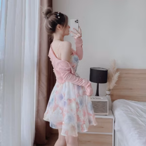 Set Áo Khoác Kèm Đầm Hoa Voan Đính Cườm V47 - Haka Mây