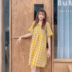 Đầm Babydoll Họa Tiết Caro Chất Kate V55 - Cloudy Dress