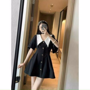 Đầm Xòe Ngắn Chất Kate Cổ Bèo Màu Đen V61 - Cloudy Dress