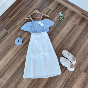 Xếp Đầm Xòe Trắng Áo Trễ Vai Bèo Tiểu Thư V63 - Cloudy Dress
