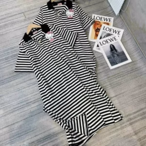 Đầm Suông Sọc Đen Ngang Hình Gấu Nữ Tính Chất Thun V66 - Cloudy Dress