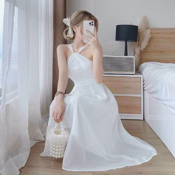 Đầm Tiểu Thư Voan Lụa Cổ Chéo Dáng Dài Màu Trắng V71 - Cloudy Dress - Ảnh 3