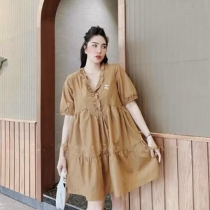 Váy Babydoll Cổ Chữ V Xèo Ngắn Chất Kate V80 - Cloudy Dress