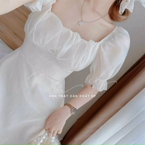 Đầm Voan Trắng Cổ Vuông Dáng Dài Tiểu Thư Sang Chảnh V85 - Cloudy Dress - Ảnh 2