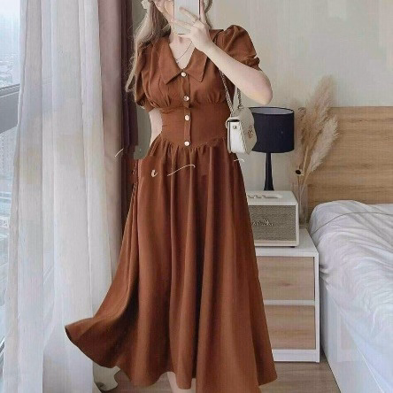 Váy Dài Ôm Eo Đính Kèm Nút Cổ Chữ V Thanh Lịch V88 - Cloudy Dress - Ảnh 2