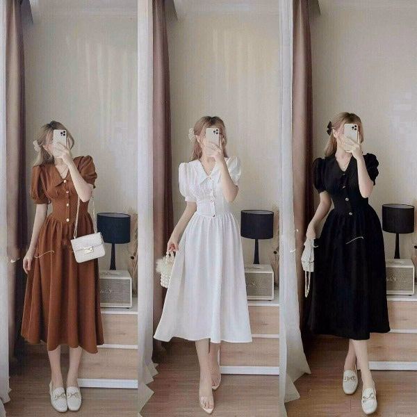 Váy Dài Ôm Eo Đính Kèm Nút Cổ Chữ V Thanh Lịch V88 - Cloudy Dress - Ảnh 4