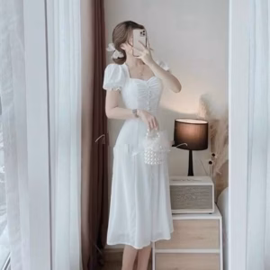Váy Tiểu Thư Trắng Xèo Chất Kate Tay Bồng V92 - Cloudy Dress