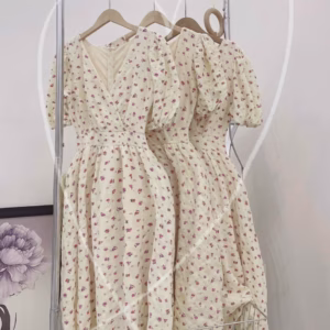 Đầm Hoa Lụa Nhí Cổ Chữ V Ôm Eo Dáng Dài Thanh Lịch V101 - Cloudy Dress